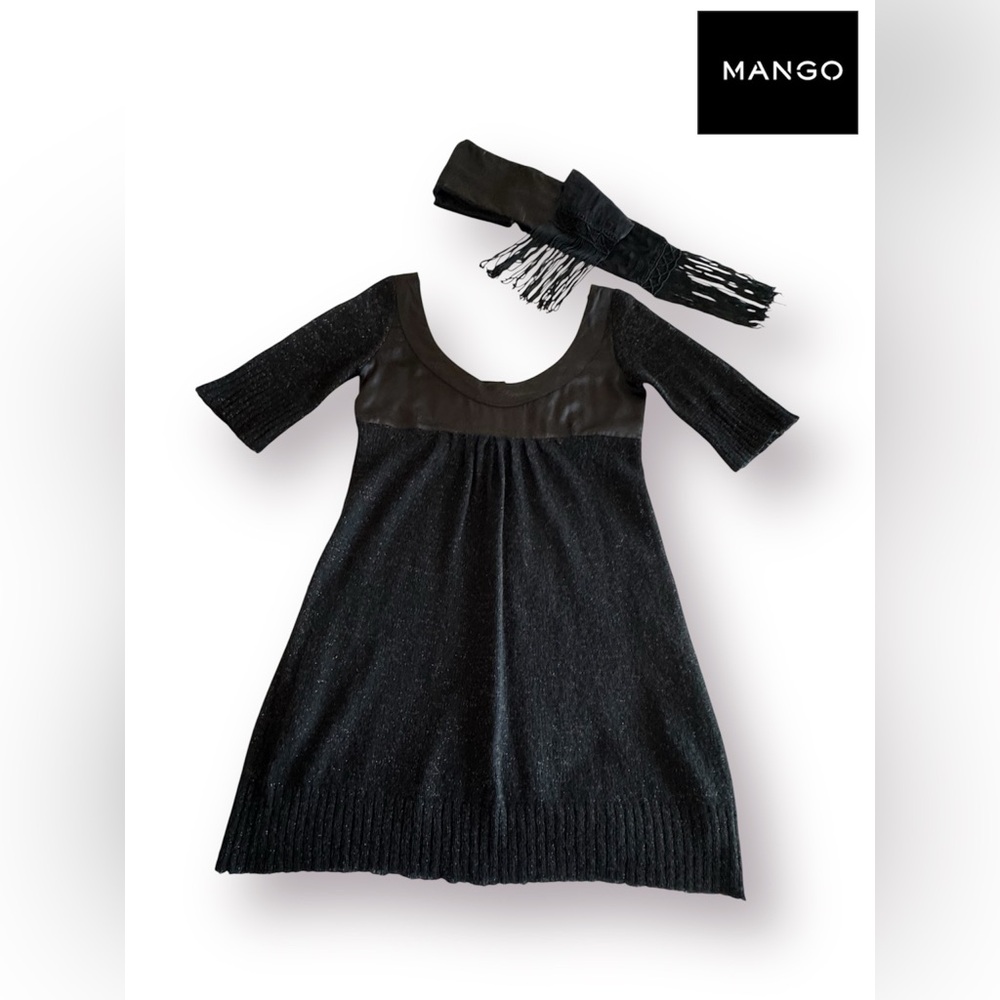 🛍️SALE🛍️ Mango Vintage Knitted Black&Copper Sparkle Dress w/Fringed Satin Scarf - Picture 7 of 15
